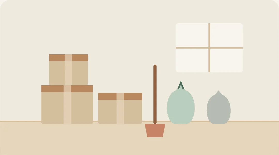 片付けた荷物の段ボールとごみ袋が並ぶ部屋のイラスト